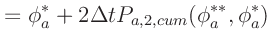 $\displaystyle = \phi_a^{*} + 2 \Delta t P_{a,2,cum}(\phi_a^{**} , \phi_a^{*})$